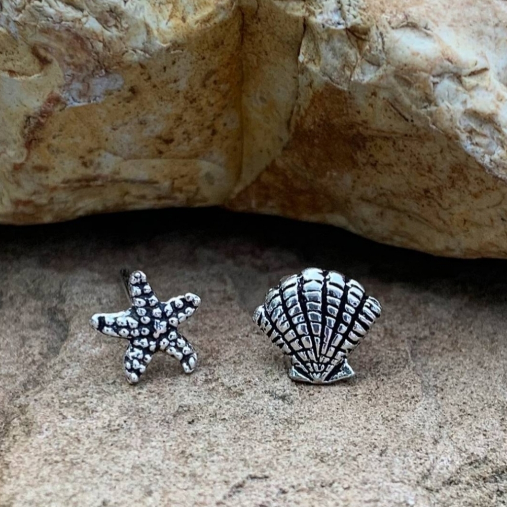 Sterling Shell & Starfish Studs